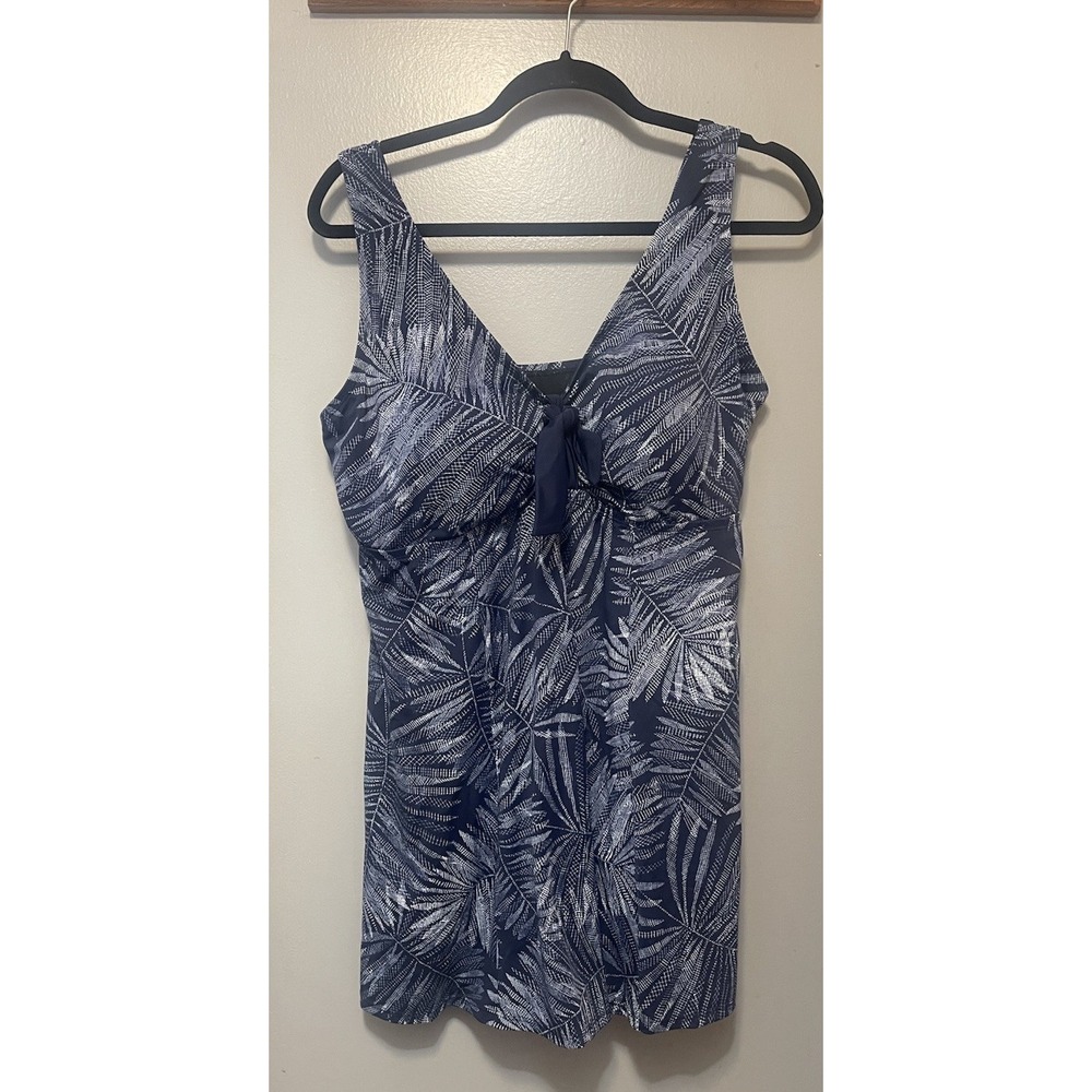 Swimsuits For All Size 20 Nwot Blue Built-In Panty Swim Dress Palm Print